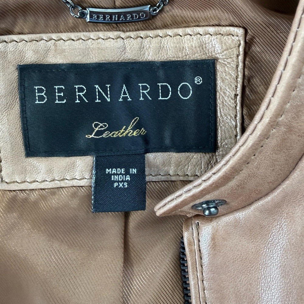 Bernardo Leather Bomber Jacket Petite XS Chestnut Brown Distressed Scuffed - Picture 4 of 16